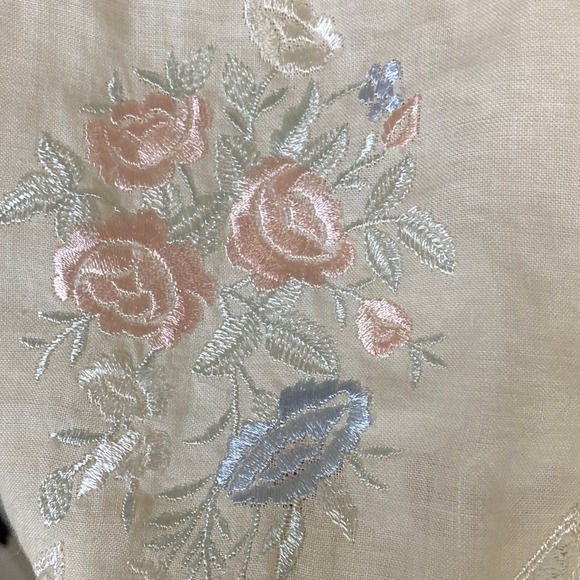 VTG‎ Nancy Crystal Cream Linen Embroidered Lace Trim Pleated Skirt Size 10 Fairy - Picture 12 of 13